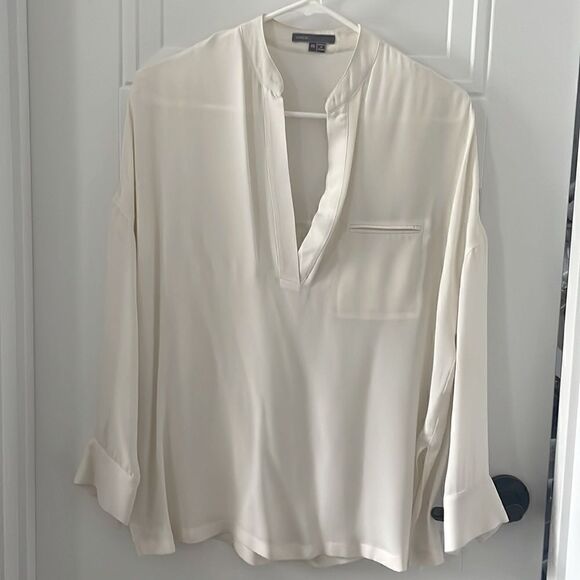 Vince Tops - Vince Ivory Silk Split Front Blouse